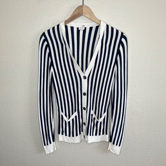 Kule The Jax Cardigan Navy & White Striped Preppy Knit Sweater XS - Picture 2 of 11
